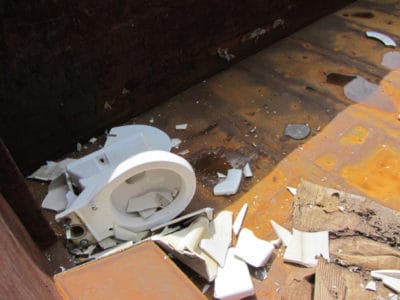 Broken pieces of toilet
